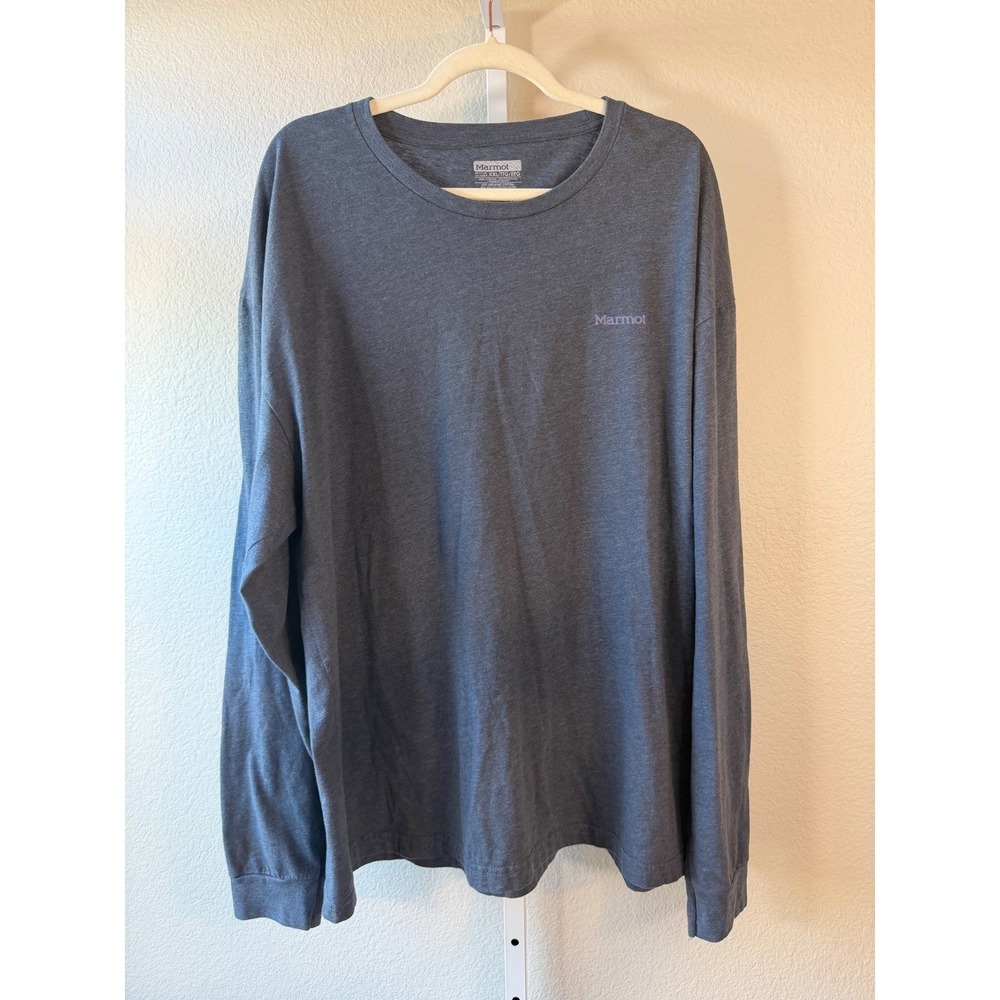 Marmot Mens XXL Long Sleeve Graphic T-Shirt Heather Blue Mountain Back Print - Picture 2 of 7